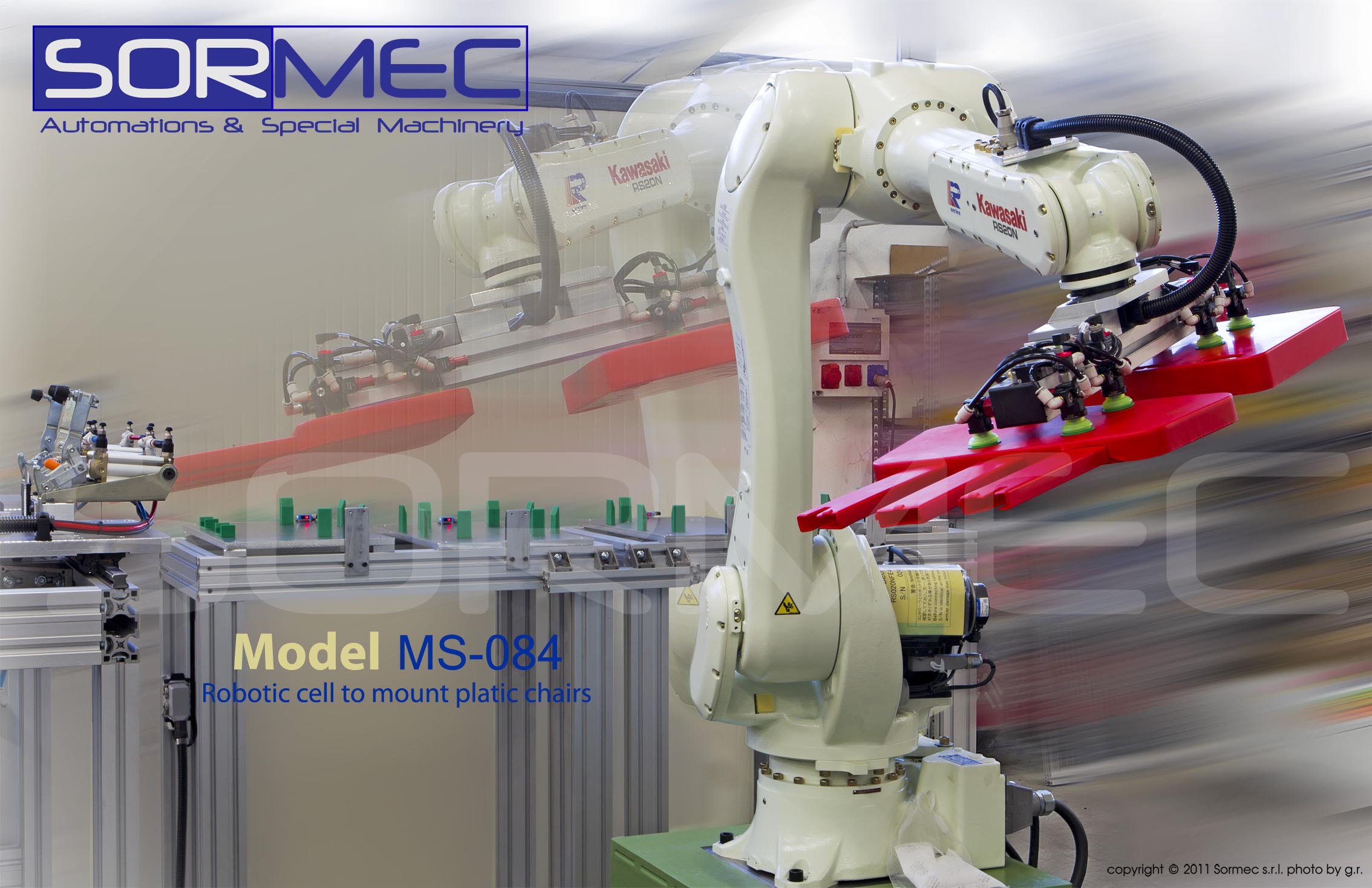 Robotisierte Montage-Station für thermoplastische Stuhllehnen auf Einspritzsystem